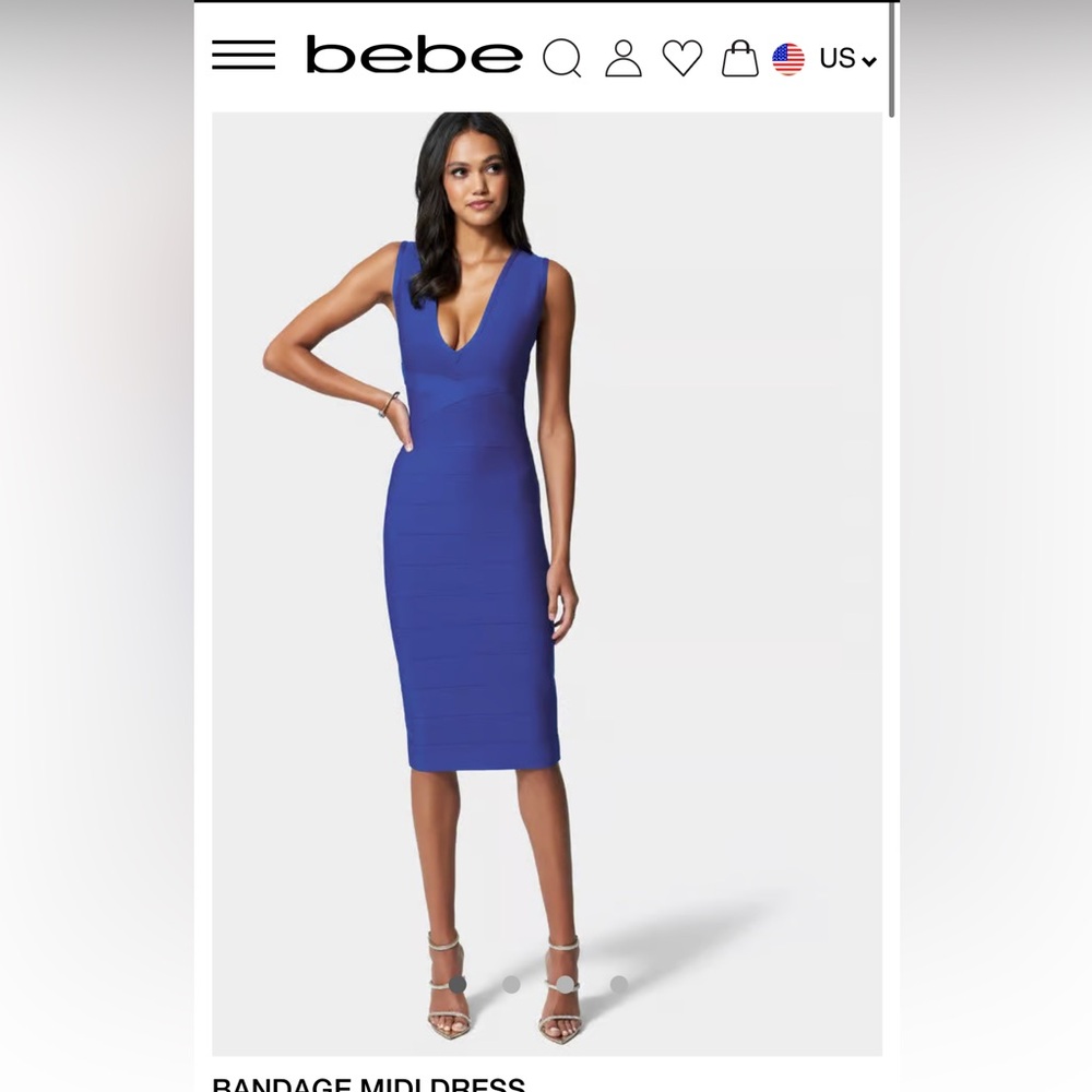 BEBE BANDAGE MIDI DRESS - BLUE LOLITE- Size Small